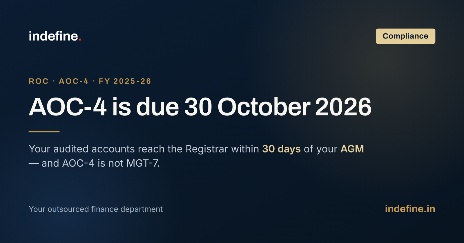 AOC-4 Due Date for FY 2025-26: The 30-Day Clock That Starts the Day You Hold Your AGM