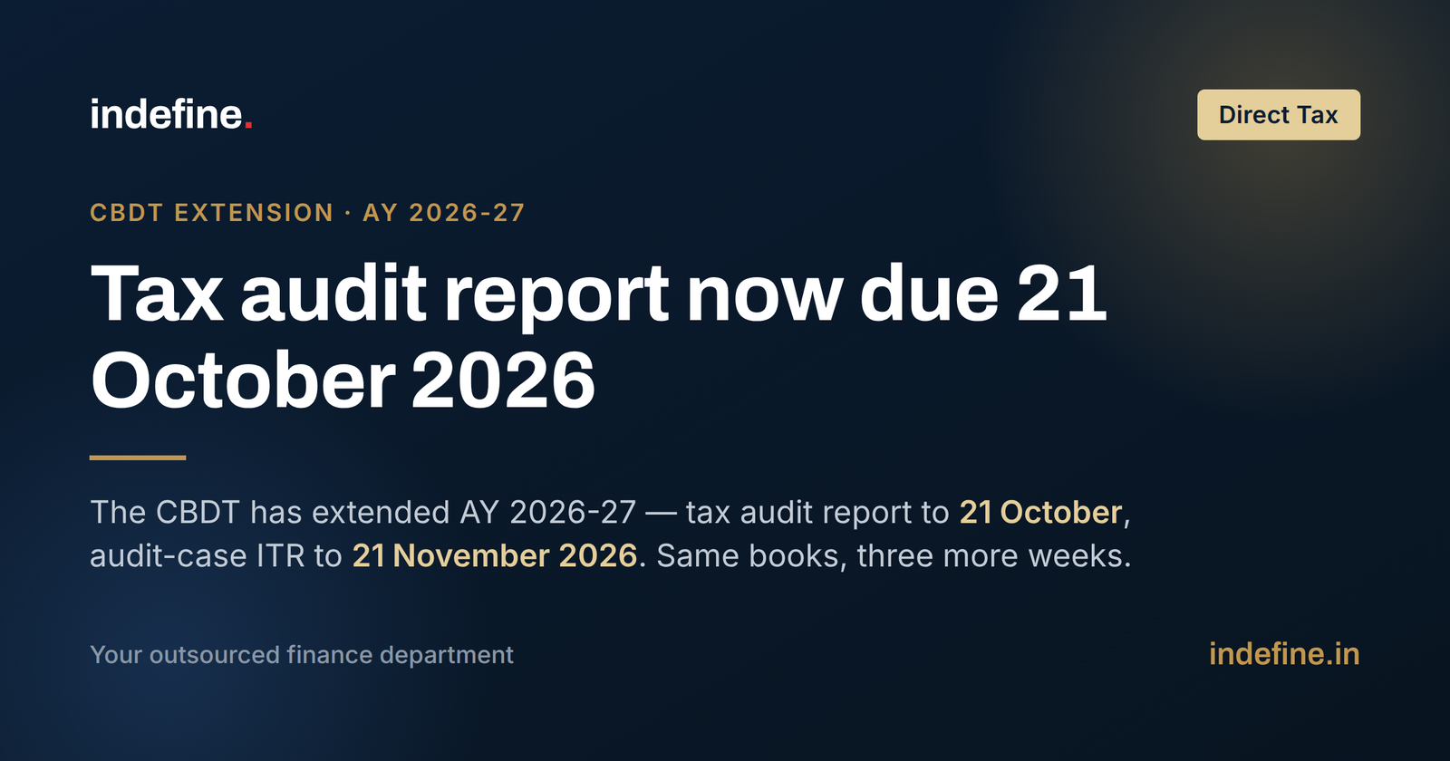 Tax Audit Report Due Date Extension for AY 2026-27: New Dates 21 October and 21 November 2026