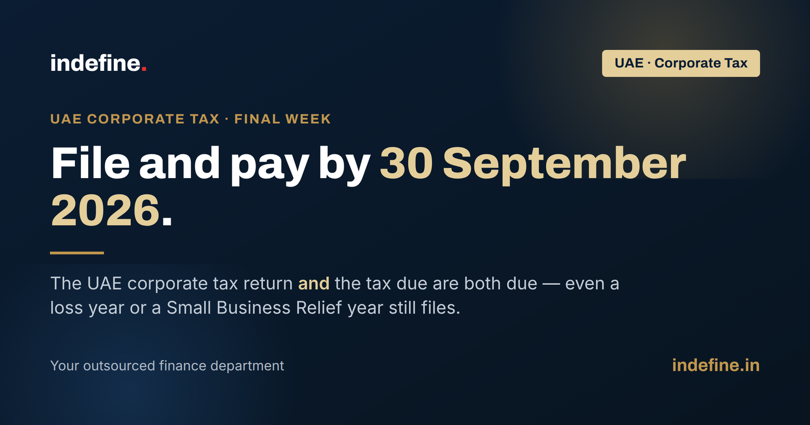 UAE Corporate Tax Deadline 30 September 2026: File and Pay in the Final Week