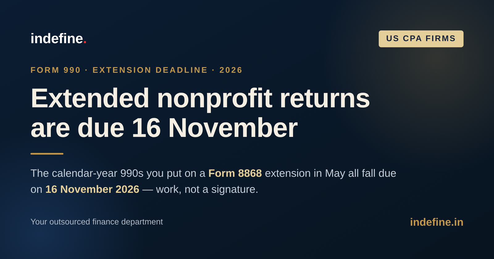 The Form 990 Extended Deadline for CPA Firms: Clearing Extended Nonprofit Returns by 16 November