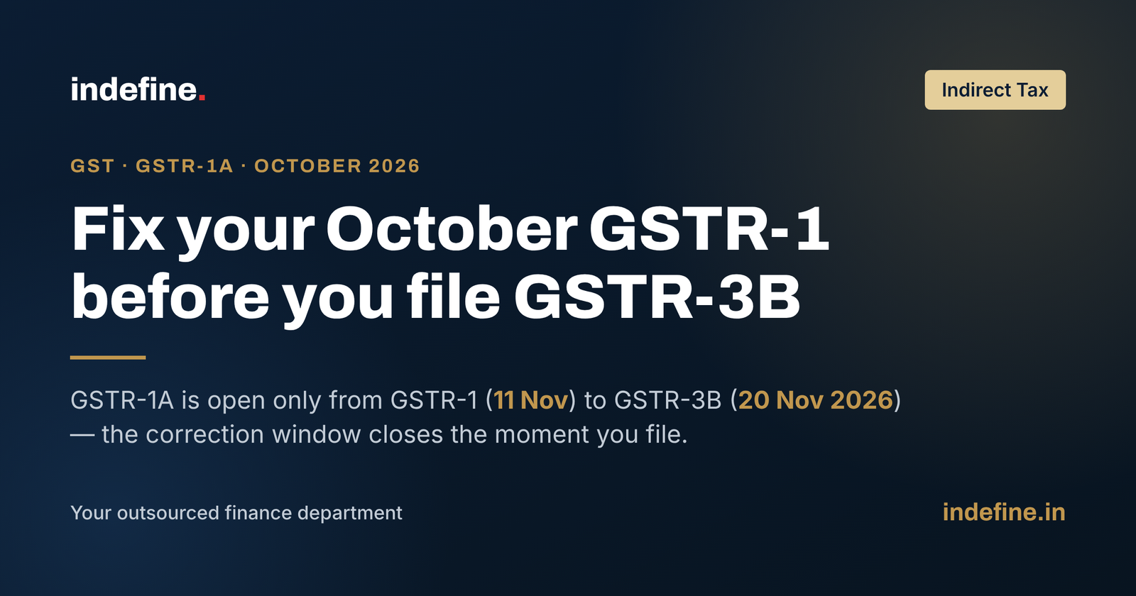 GSTR-1A Amendment Return: The One Window to Fix Your October GSTR-1 Before GSTR-3B Locks It
