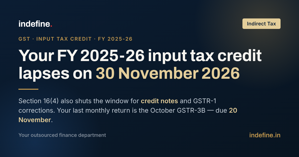 Last Date to Claim Input Tax Credit for FY 2025-26: The 30 November 2026 GST Deadline That Closes Your Books