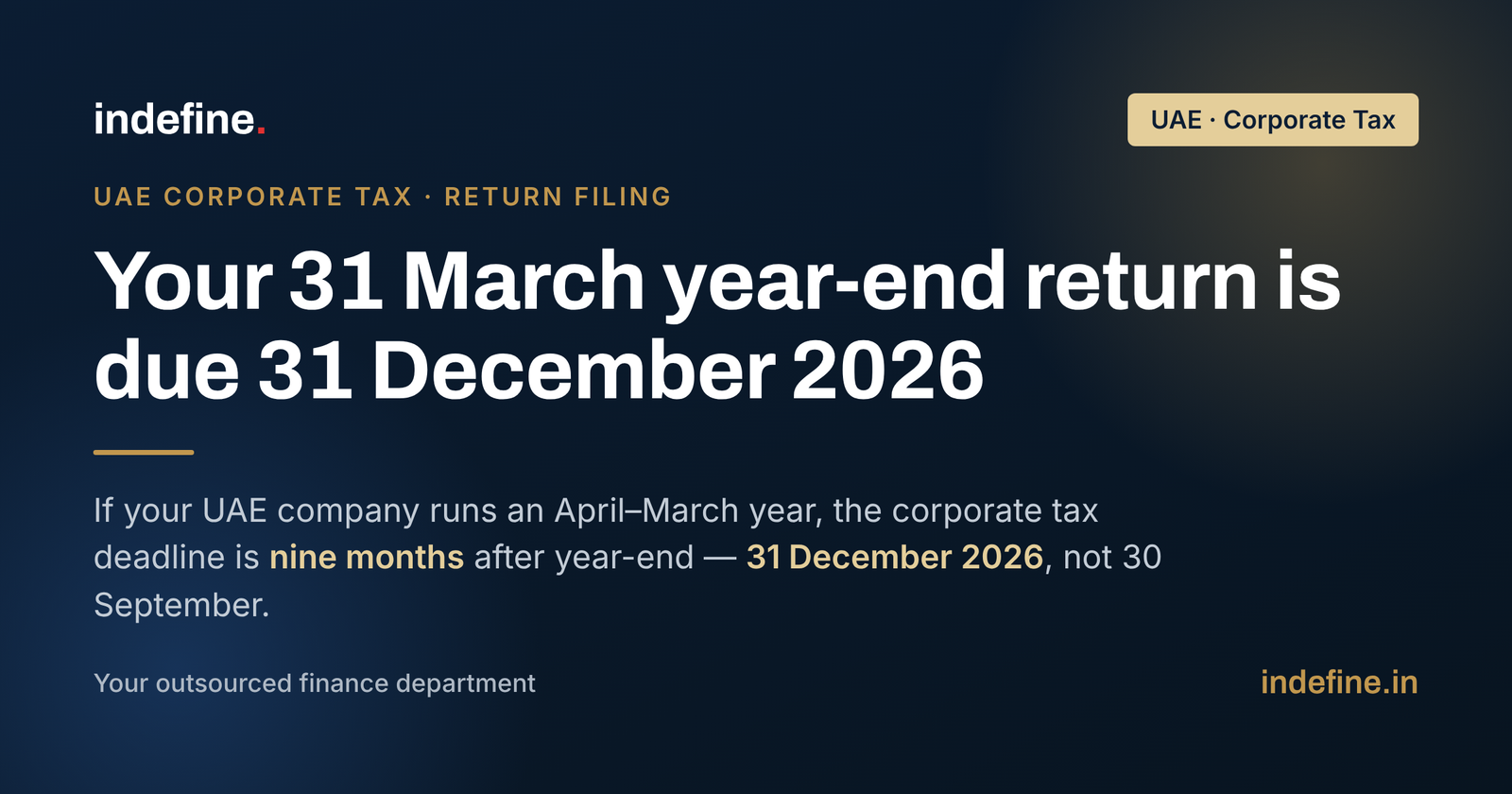 UAE Corporate Tax Return Deadline for a 31 March Year-End: Why Yours Falls on 31 December 2026